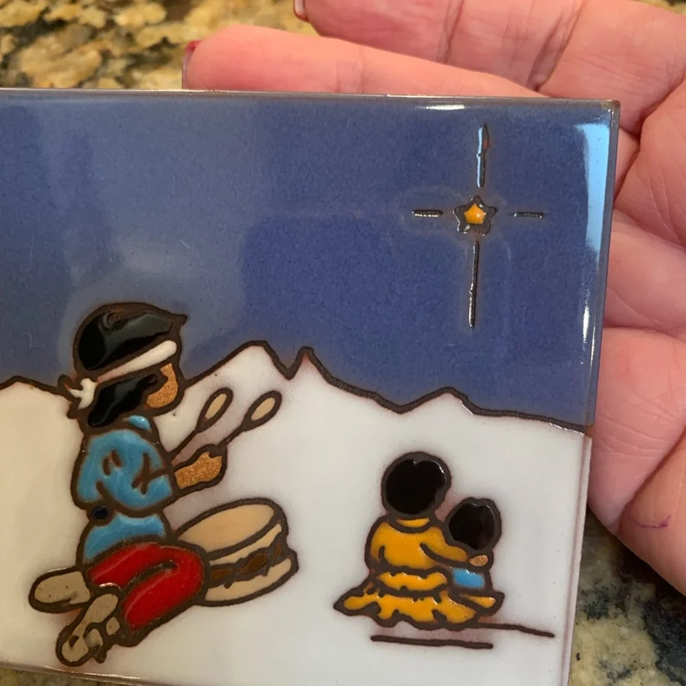 Vintage Leone Kuhne Earthtones Handpainted Little Drummer Boy Holiday Tile - Picture 4 of 5